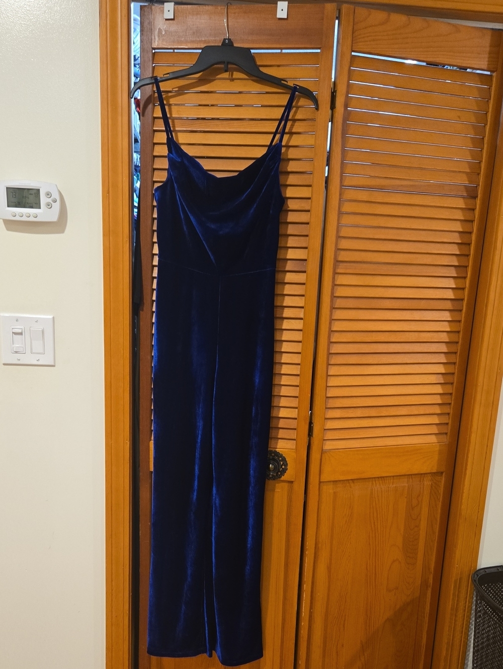 Elegant Navy Velvet Slip Jumpsuit with Cowl Neck
